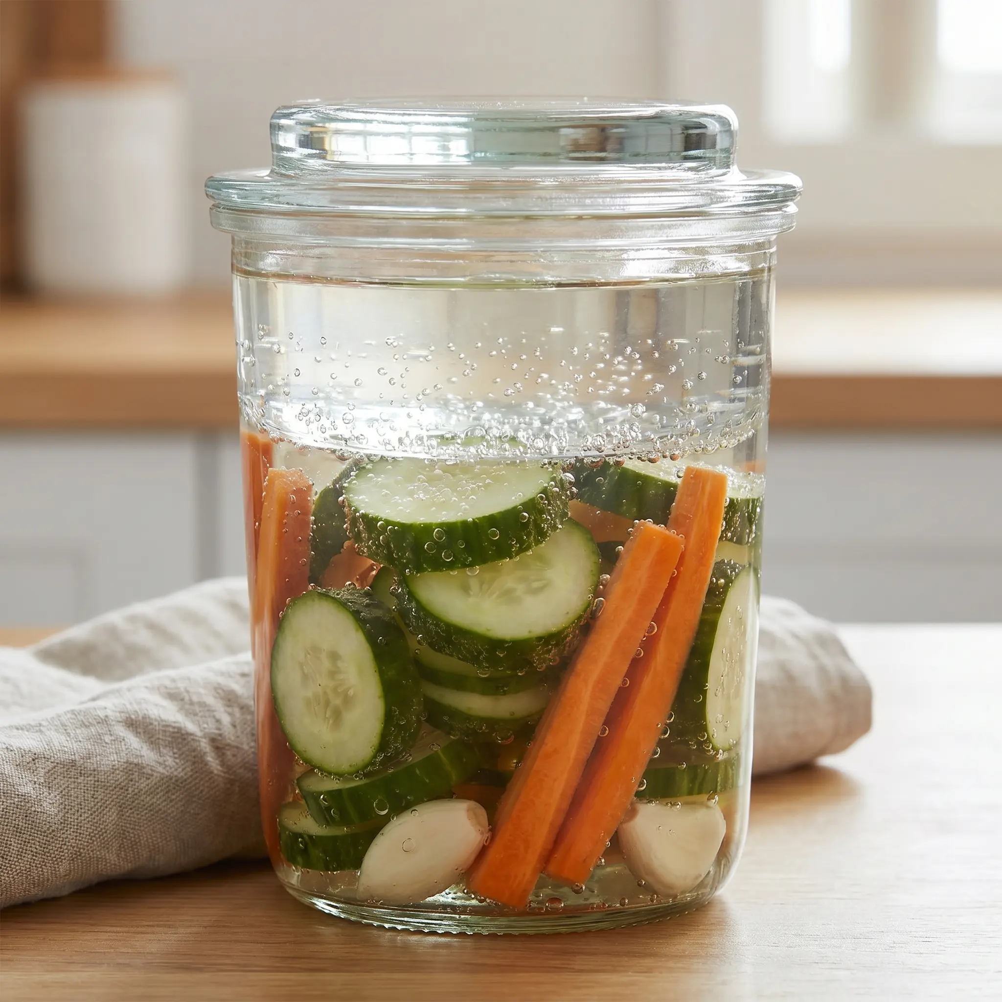 Close inspection of a vegetable ferment brine line